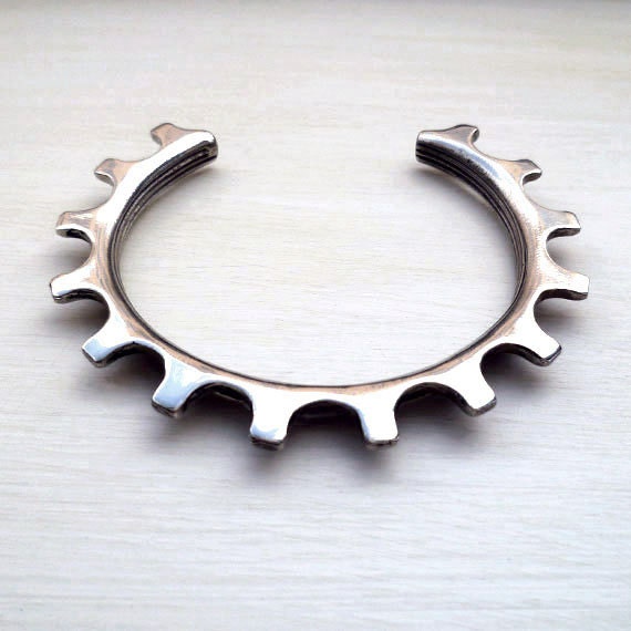 Bike Gear Cuff - White Bronze - Polished - Industrial Chic - Statement Jewelry - Bold - Bicycle Parts - Bicycle Jewelry - Bicycle Gear