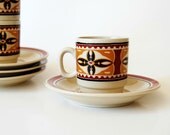 vintage NATIVE tea set /  1970s TRIBAL pattern childrens tea set of four