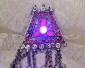 Burning Man necklace - steampunk tribal fusion pendant - LED light up necklace - pink light up pendant