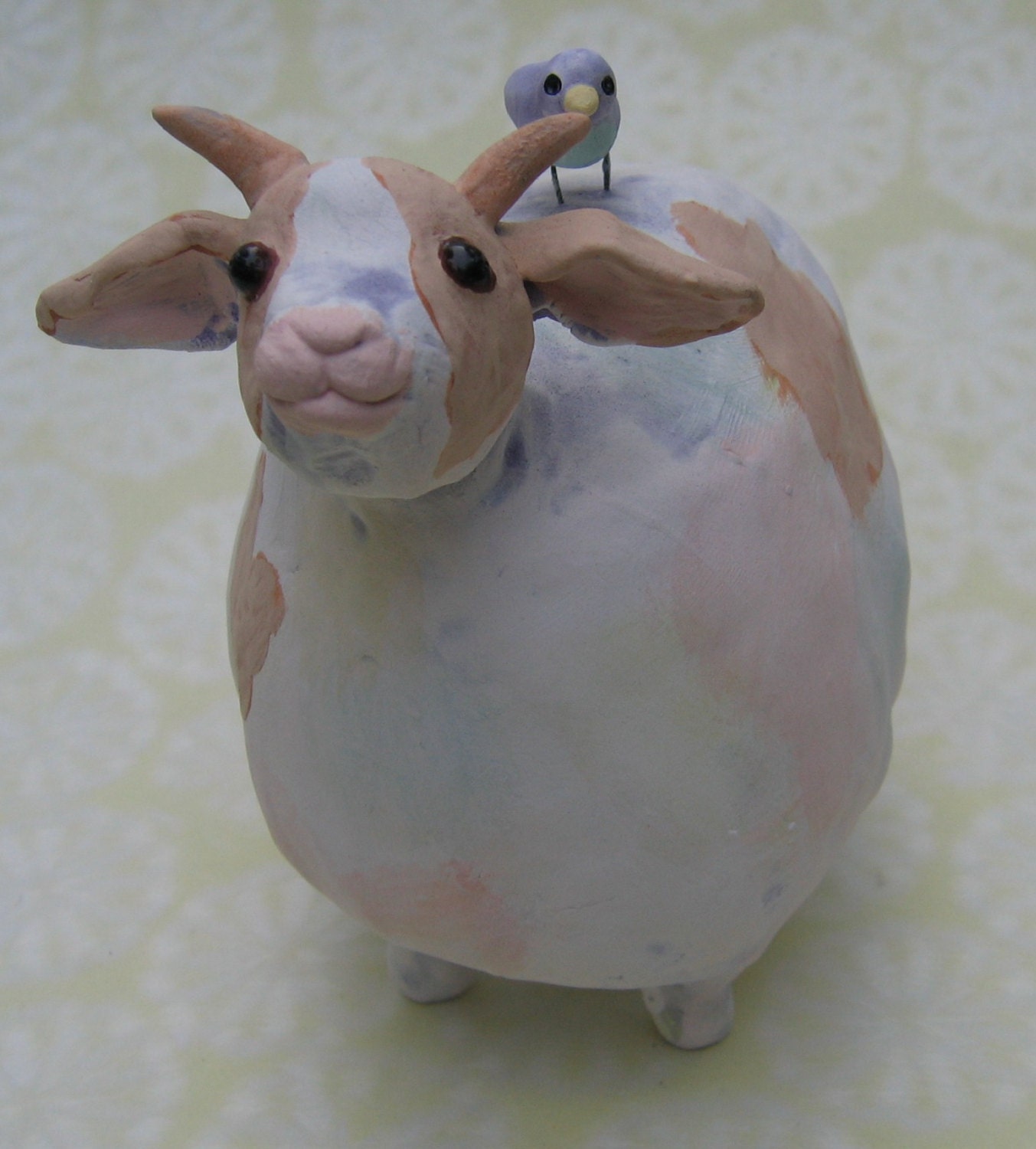 ceramic billy goat, miniature goat sculpture