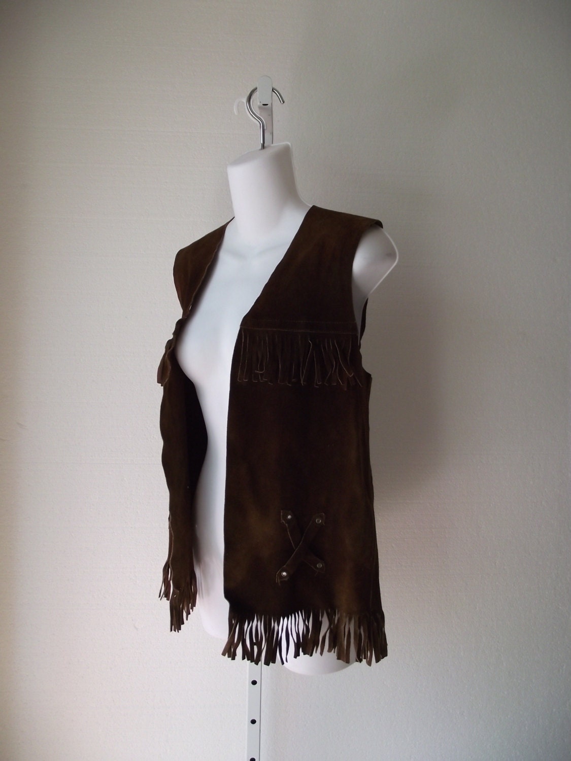 Suede Fringe Vest Long Fringe Small Medium