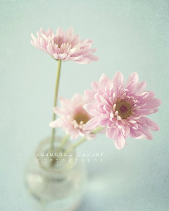 Pretty in Pink - 16x20 pink and blue Floral Photograph - shabby chic, cottage charm, flowers, dusky pink, pale blue, spring summer decor