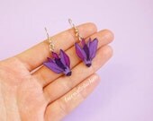 Cyclamen flower earrings, flower jewelry, purple illustrated earrings