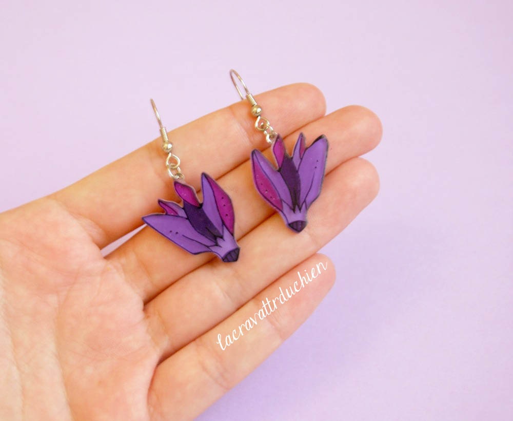 Cyclamen flower earrings, flower jewelry, purple illustrated earrings