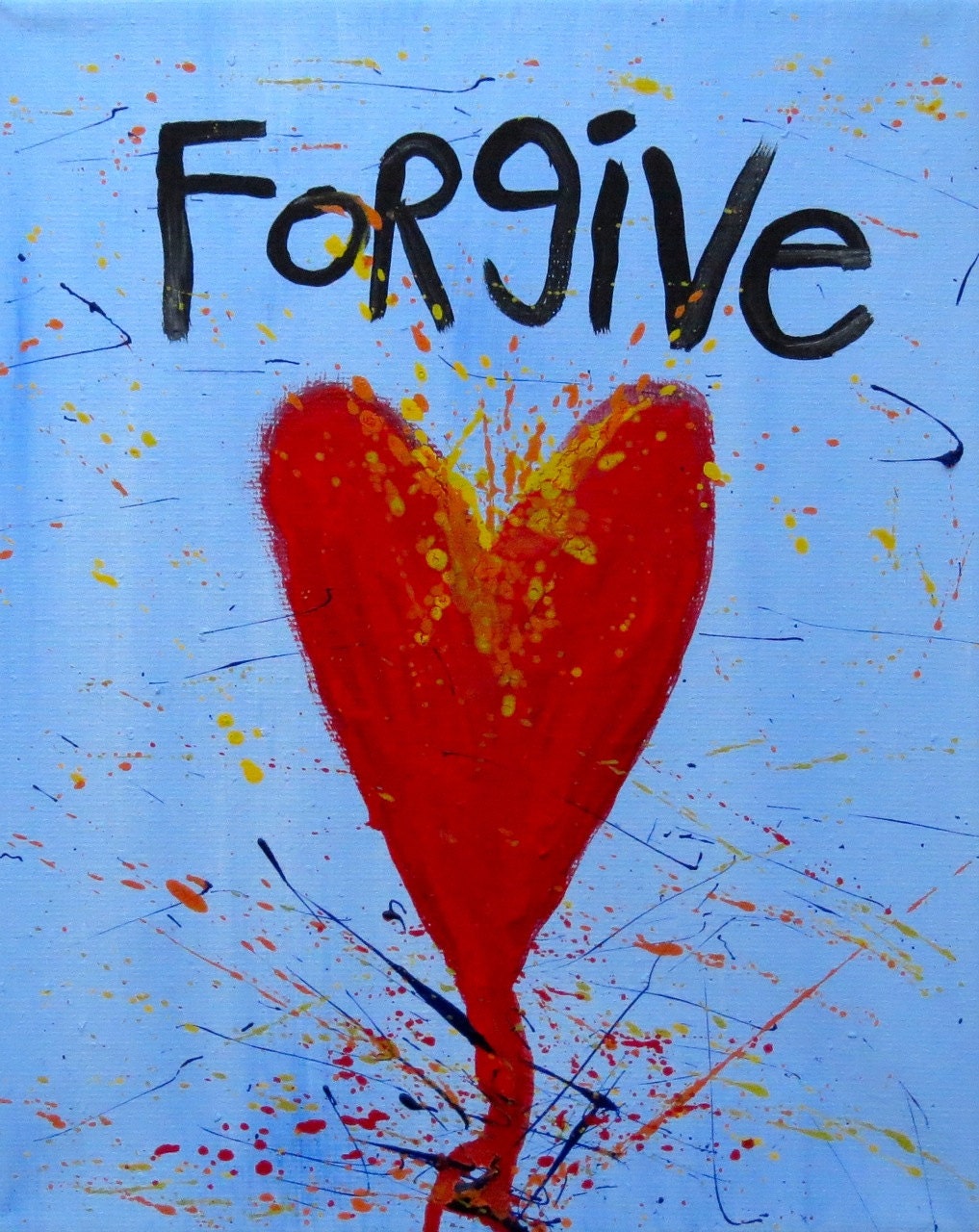 Word Art Heart Painting Forgive Original Canvas Quote - Nayarts