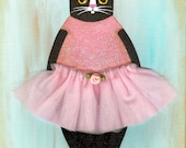 Kitty Ballerina Original Cat Folk Art Painting