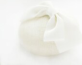 1960's Bridal Cocktail Hat Headpiece Brides Weddings Off White Ivory Natural Straw Double Flat Bow Head Piece Brides Fascinator Mad Men