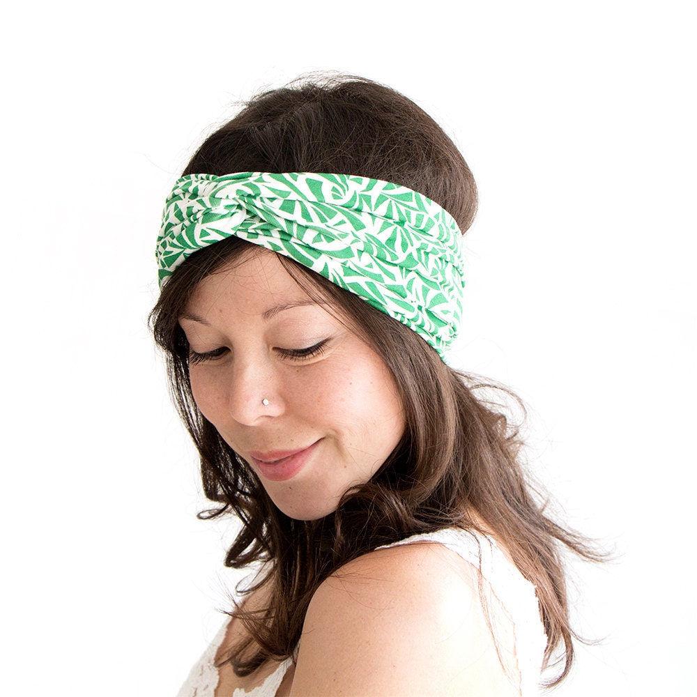 Turban Headband Emerald Green Retro Print