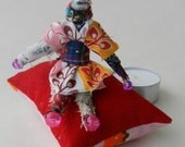 Striped Vine Print Wish Doll with Pink and Purple Beads and Indian Musk Fragrant Pillow Sachet