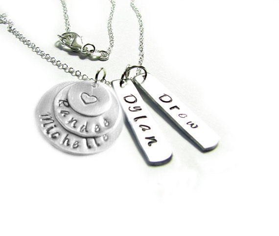 Rectangle Layered Hand Stamped Necklace Personalized Pendant engraved gift for Birthday Wedding