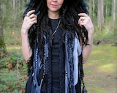 Black Braided interstellar Weave Scoodie, CUSTOM Pixie Hood, Hippie Hood, Gypsy Scoodie, Hooded Scarf