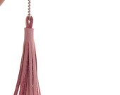 Pink Leather Tassel Handbag Charm, A Handmade Fringed Leather Preppy or Boho Accessory