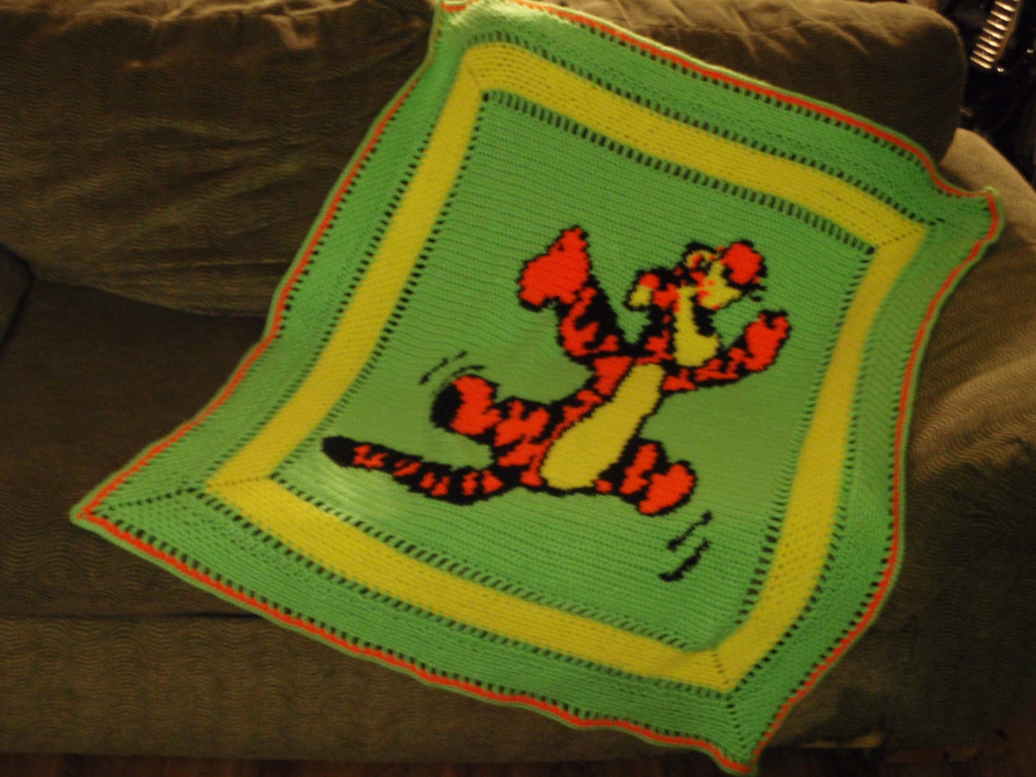 Handmade Winnie the Pooh Blanket featuring TIGGER Green Yellow Orange and Black