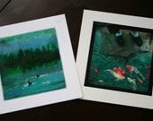 Sale, Special priced set, 4x4 photo mixed media original, Koi art, nature decor, wall art, gift under 25