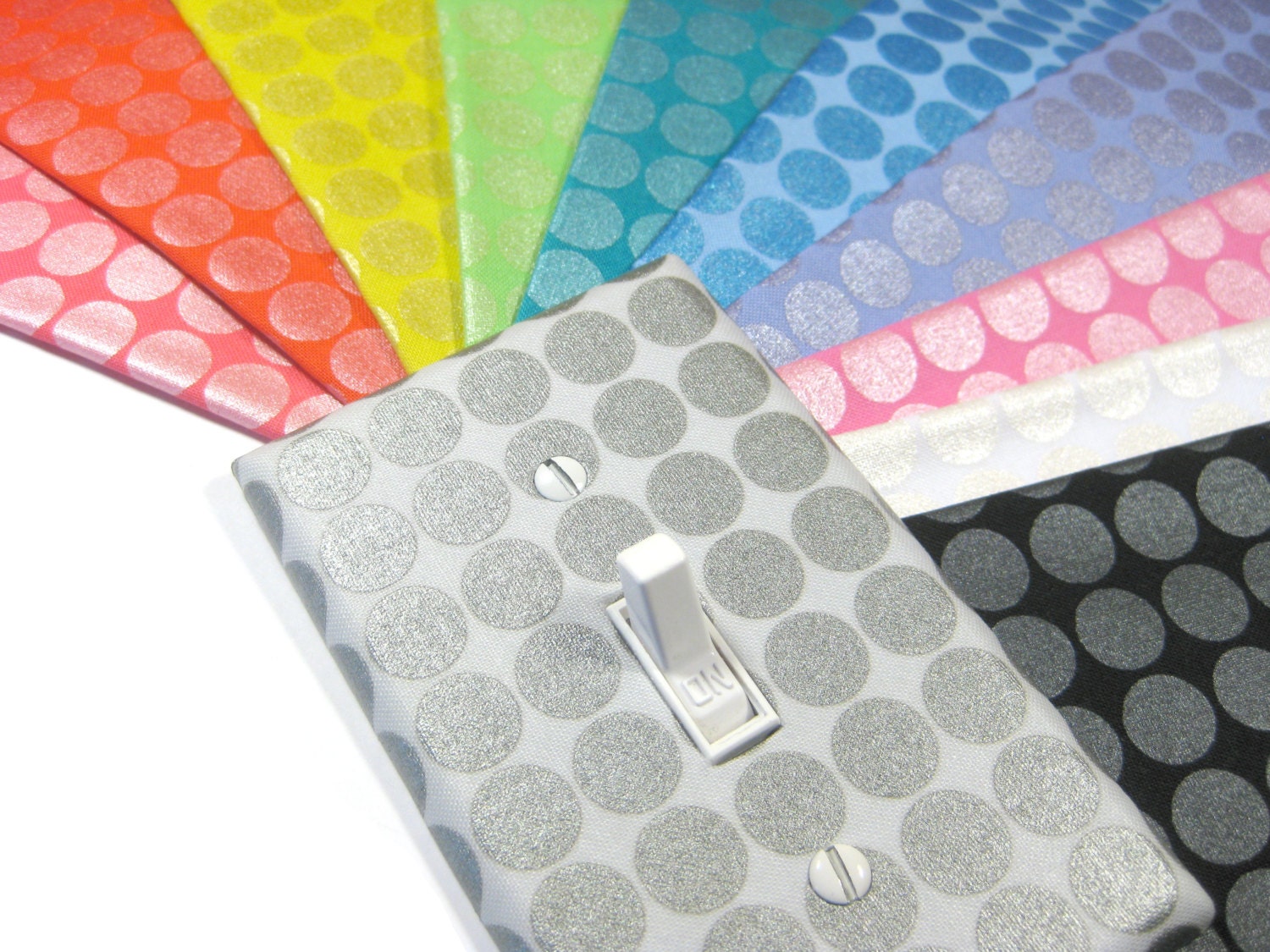 Shimmer Metalliac Mirror Ball Light Switch Cover Polka Dots Nursery Decor Red Orange Yellow Blue Green Pink Purple Turquoise Gray