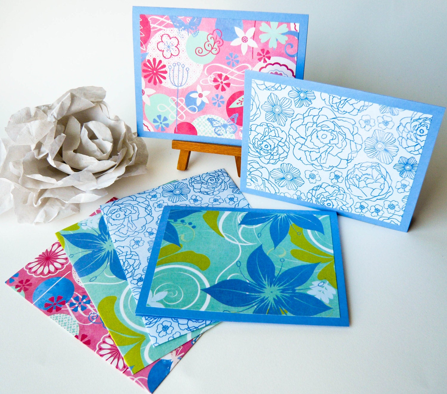 Blue Floral Greeting Cards - Set Of 3