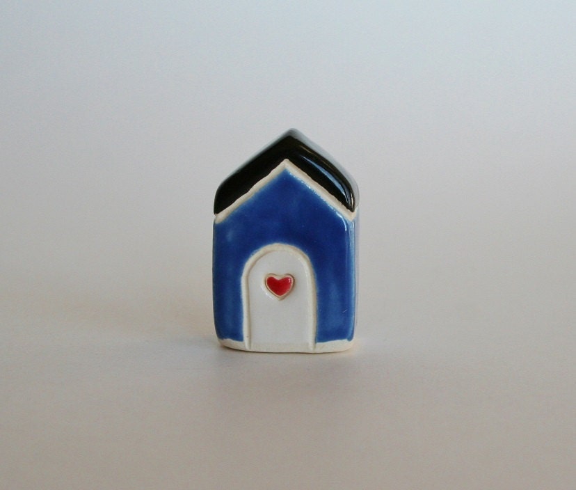 Little Clay House ceramic pottery miniature the little red door blue black collectible terrarium decor