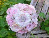 Blush peony and garden rose brooch bouquet with handmade flowers -- deposit on a made-to-order wedding bouquet
