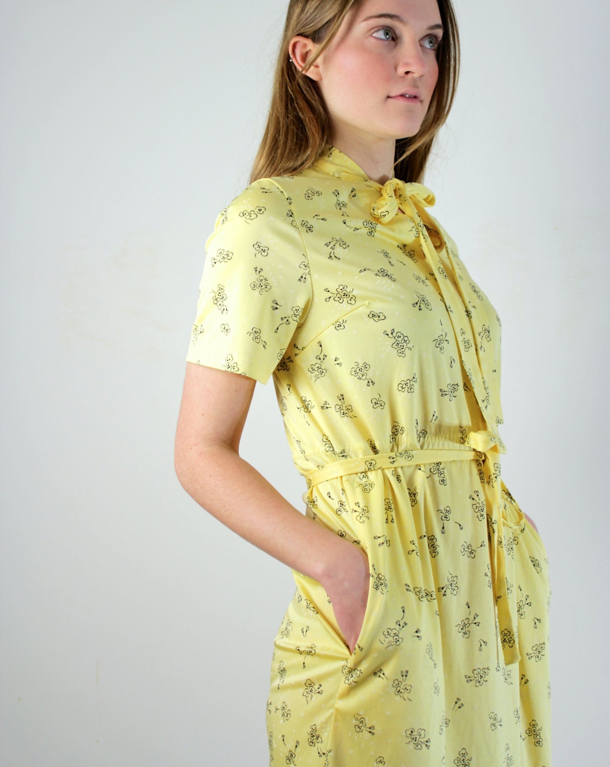 1970s Dress - Vintage Yellow Floral Dress