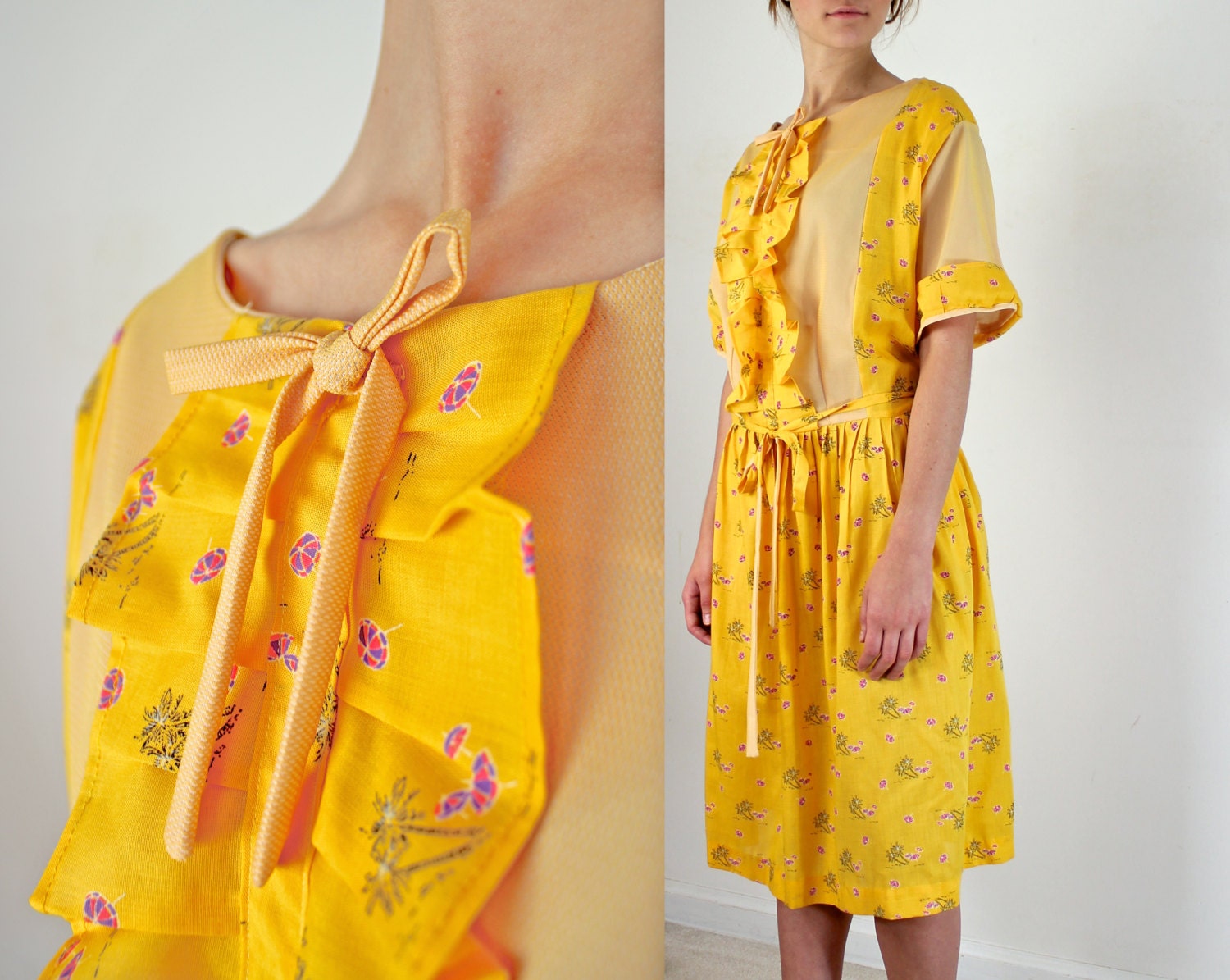 Plus Size Sundress - Tropical Print 1960s Dress