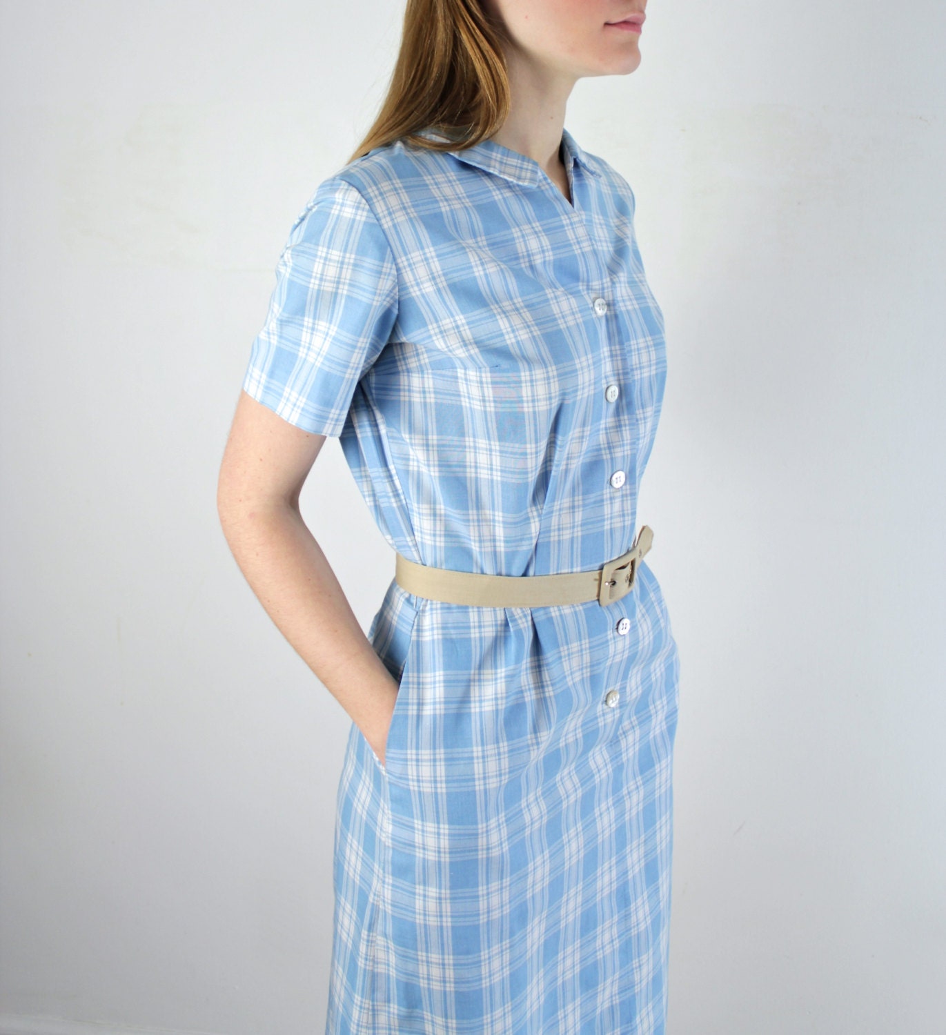 50s Dress / Plaid 1950s Shirtdress