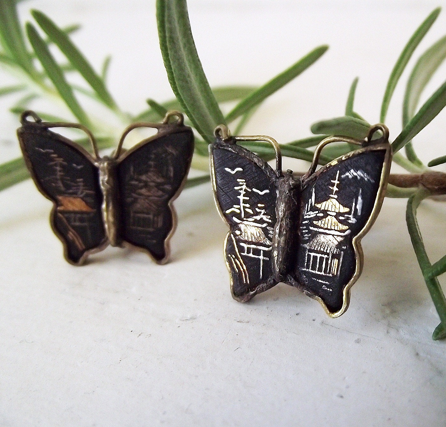 Vintage Butterfly Earrings - Damascene Asian