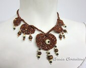 Ethnic, Tribal, necklace, brown, chocolate, cream, blue, orange, native american, various natural beads, semiprecious stones