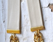 ivory genuine leather and double strand mixed gold chain chunky statement necklace