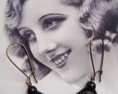 Black Fans II Earrings - Vintage Inspired - Black - Fans Earrings - Vintage Cabochons - Blue Rose (SD0372)