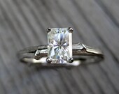 Emerald Cut Moissanite Branch Engagement Ring - White or Yellow Gold