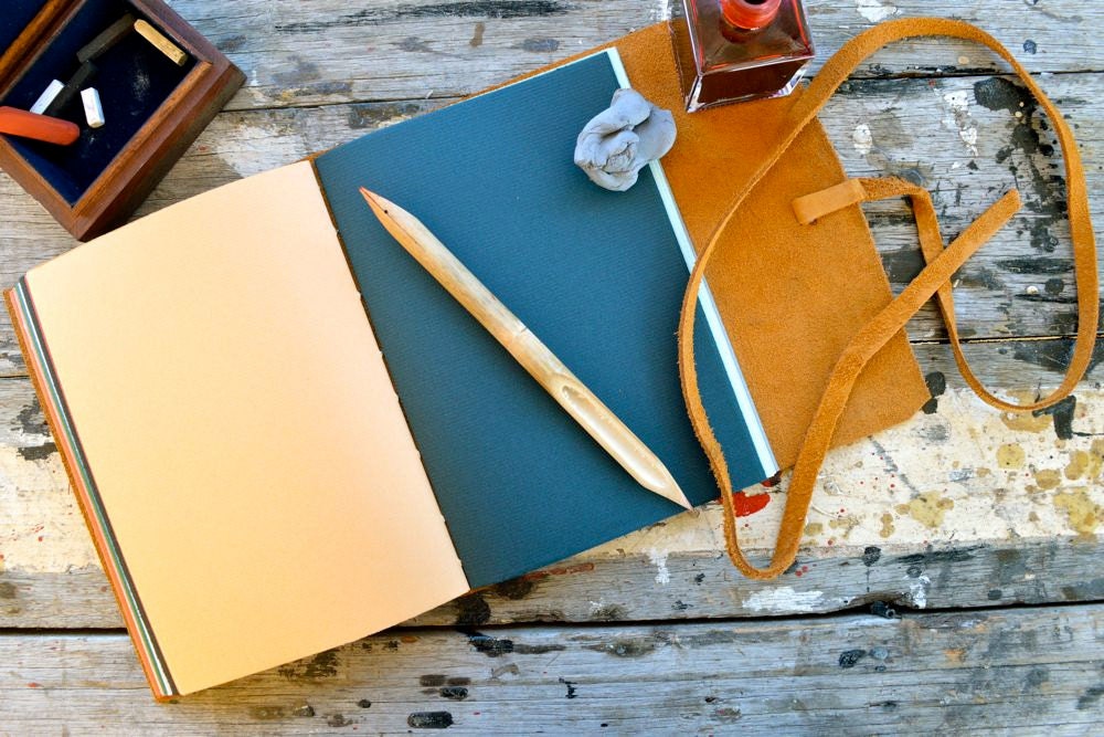 Classic field or travel sketchbook and visual diary. Linen, leather, and beautifully toned pages.