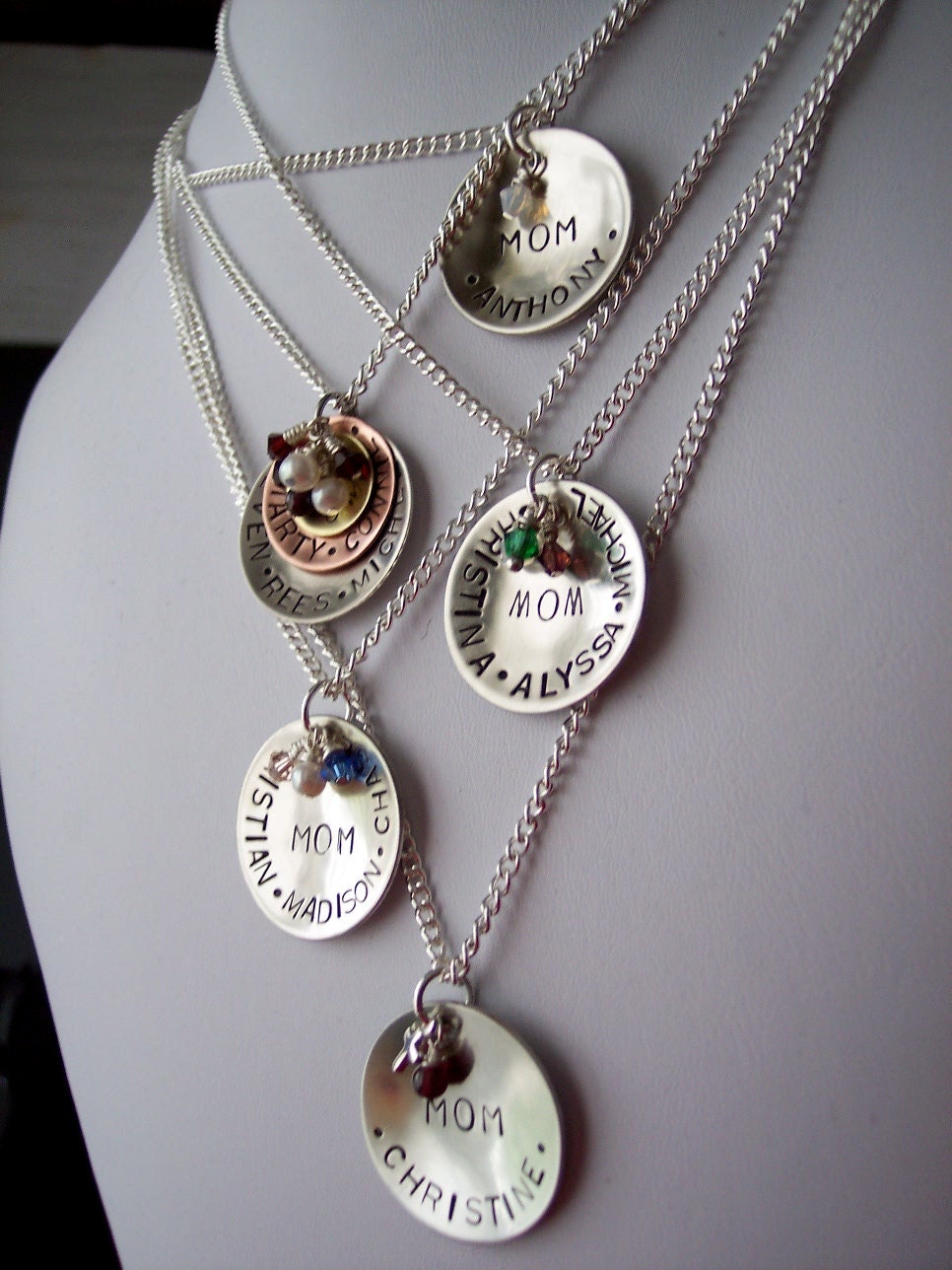 Perfect for Mom with kids Hand stamped necklace with birthstones