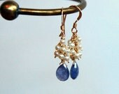Pearl & Tanzanite Earrings - 14k Gold Filled