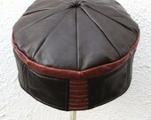 Leather Kufi Hat or Crown in Brown/ Burnt Orange, Large Size