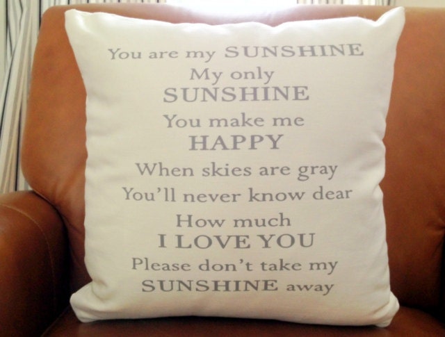 You Are My Sunshine on White 18x18 Decorative Pillow Cover, Throw Pillow ,Toss Pillow, Accent Pillow