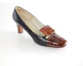 sz 7 vintage Palizzio Marbled Patent Leather Pilgrim Shoes / 37.5