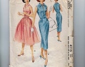 1950s Vintage Sewing Pattern McCalls 4115 Misses Dress with Slim or Full Skirt Size 14 Bust 34 1957 50s