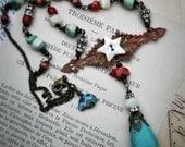 Ursa Major - Assemblage Necklace with Bear Beads, Turquoise, Rhinestones, Coral