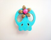 Turquoise and Pink Flower Day of the Dead Sugar Skull Magnet