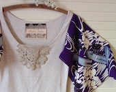 boho kimono gypsy sleeve tunic top t shirt blouse hippie festival plum purple medium large upcycled clothing