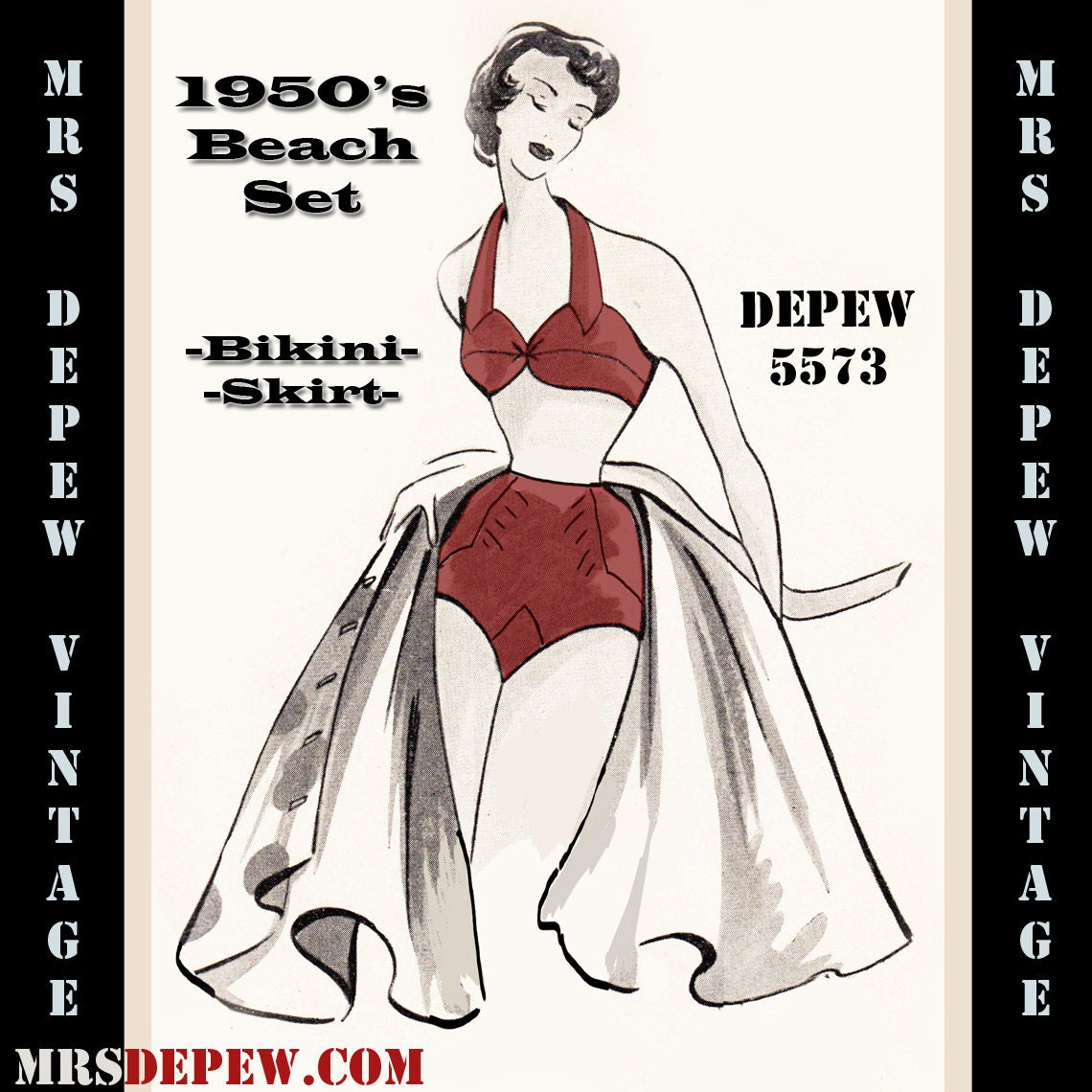 Vintage Sewing Pattern 1950's Bikini and Skirt in Any Size Depew 5573 -INSTANT DOWNLOAD-