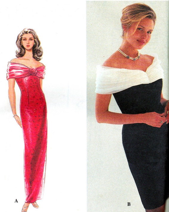 Evening Dress Pattern Simplicity 9270 Womens Off Shoulder Slim Skirt Evening Dress in Two Lengths Sewing Pattern Bust 30 1/2 - 32 1/2 Uncut