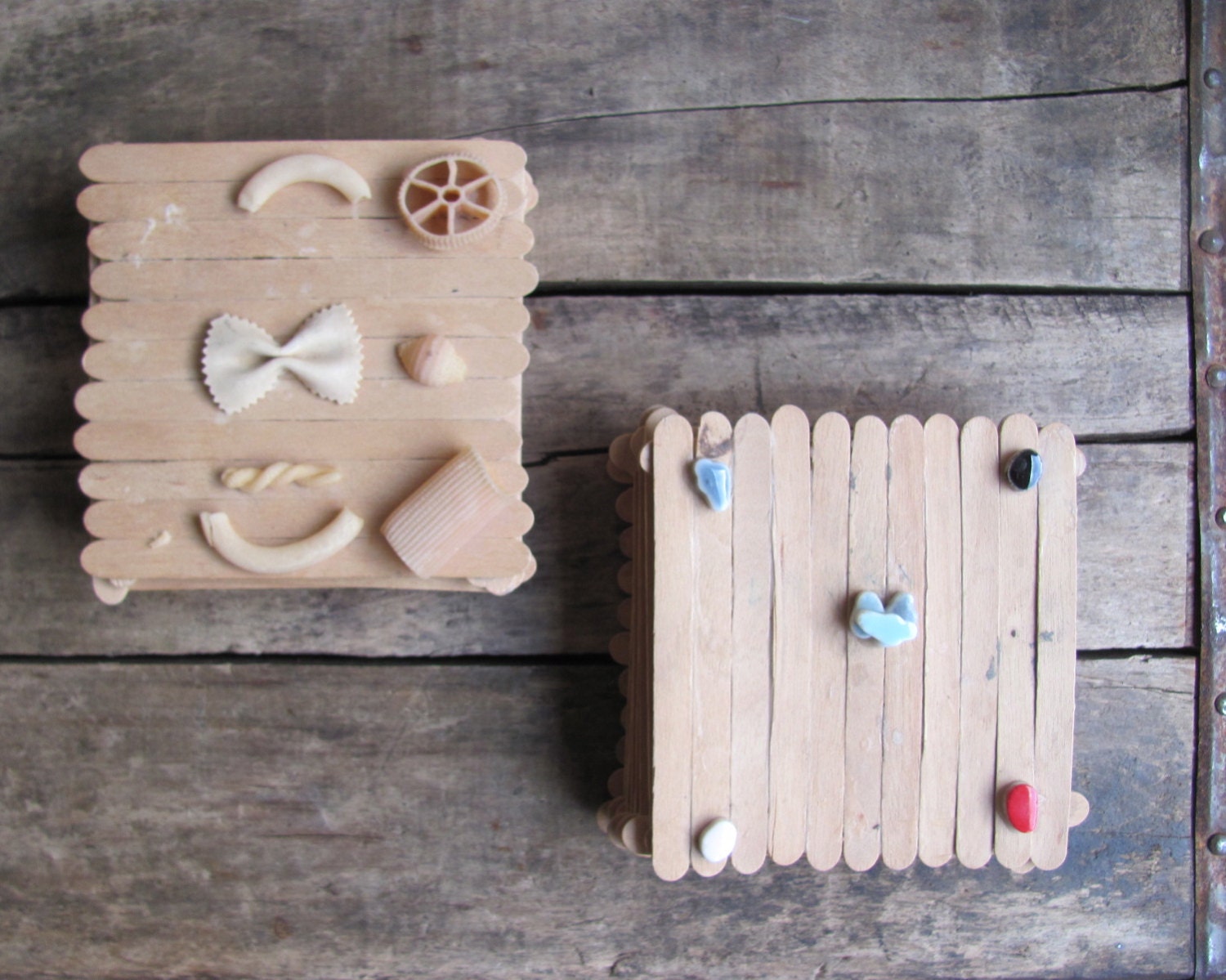 vintage 1960s Cub Scout popsicle stick boxes // camp craft, folk art