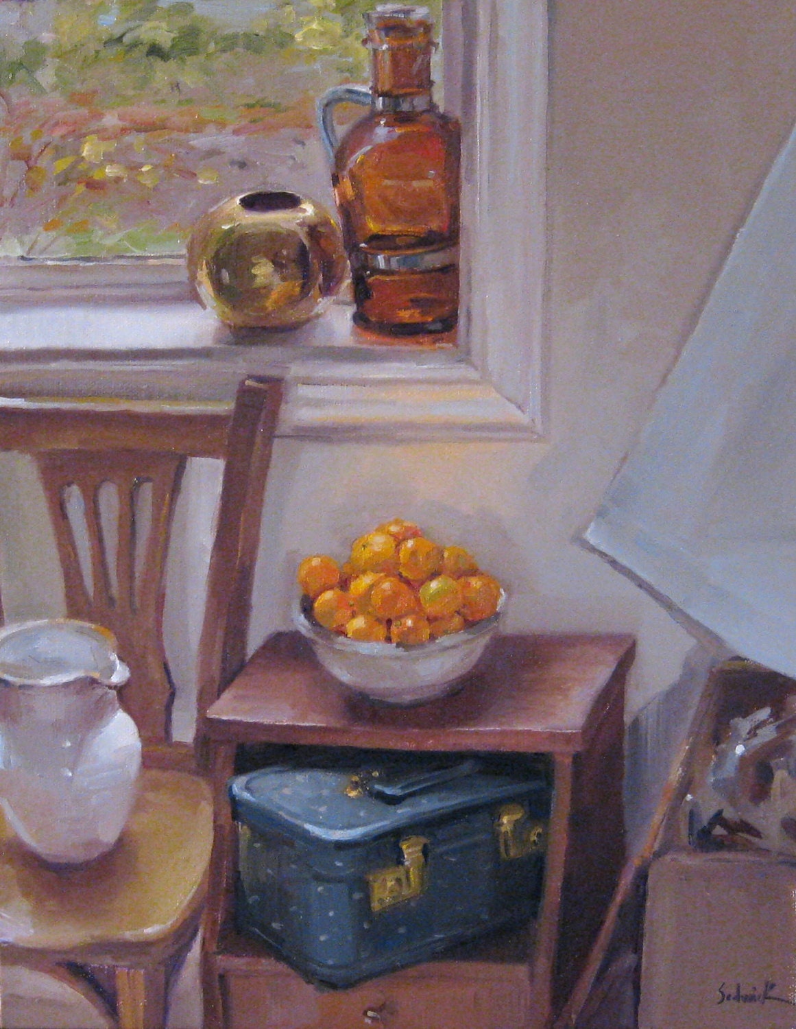 Framed Art "Studio View with Mandarin Oranges" Oil on Canvas by Sarah Sedwick 11x14in