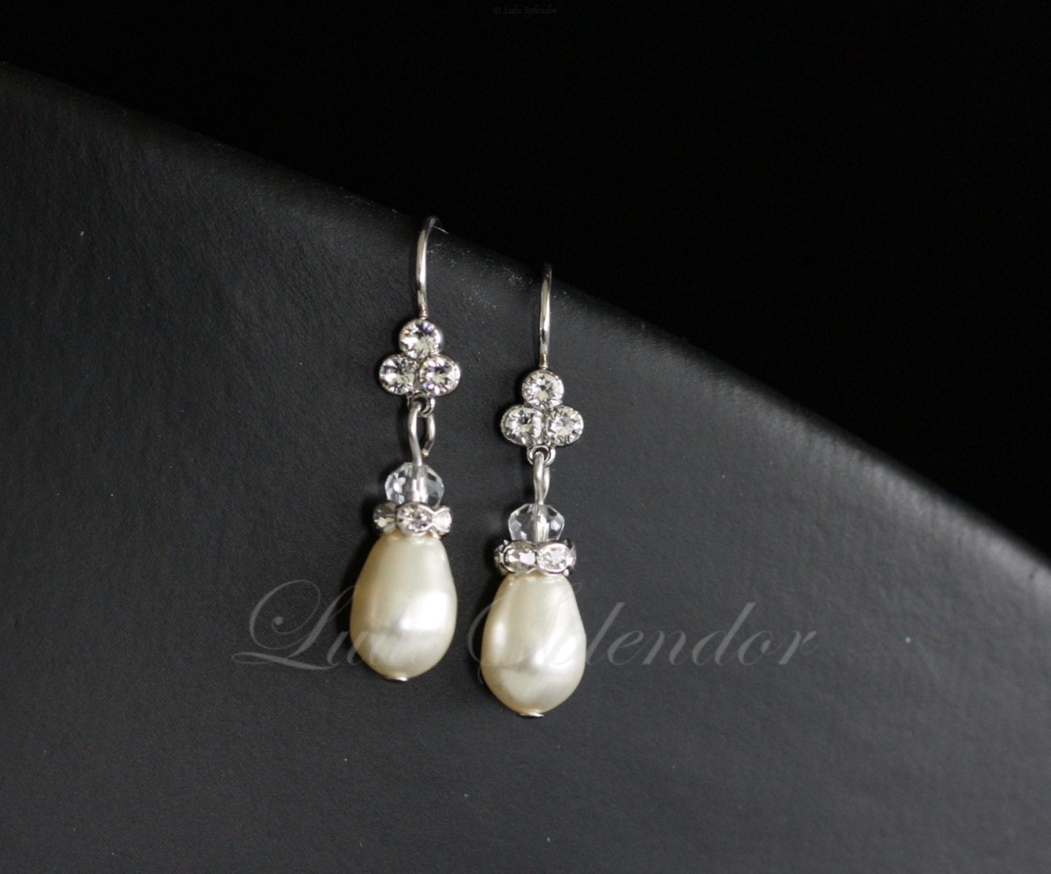 Pearl Drop Wedding Earrings Simple Bridal Earrings Rhinestone White Ivory Pearl Swarovski Crystal BETH