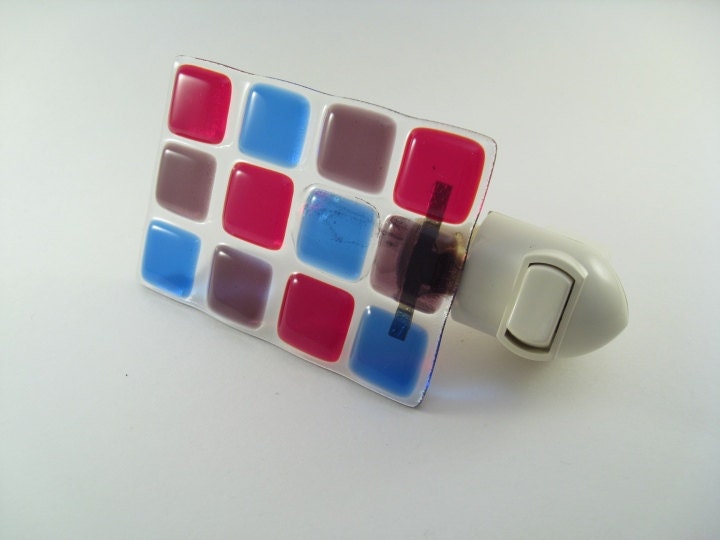 Night Light Blue, Purple and Red Fused Glass