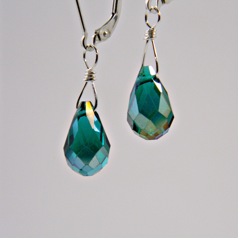 Interchangeable  Earrings Dangles - Faceted Briolette - Fire Polished Glass And Sterling Silver - Buy Three Receive Free Ear Wire