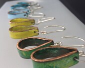 Enameled Jewelry.  Green Drop Enameled Earrings.