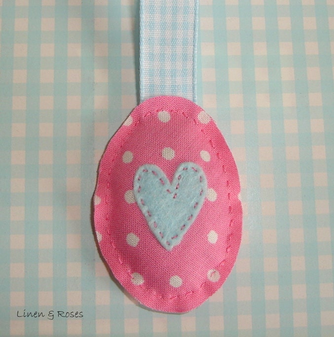SALE - Pink Polkadot and Blue Felt Decorated Easter Egg Hanging Decoration