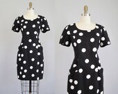1980s black - white POLKA DOT cotton dress S